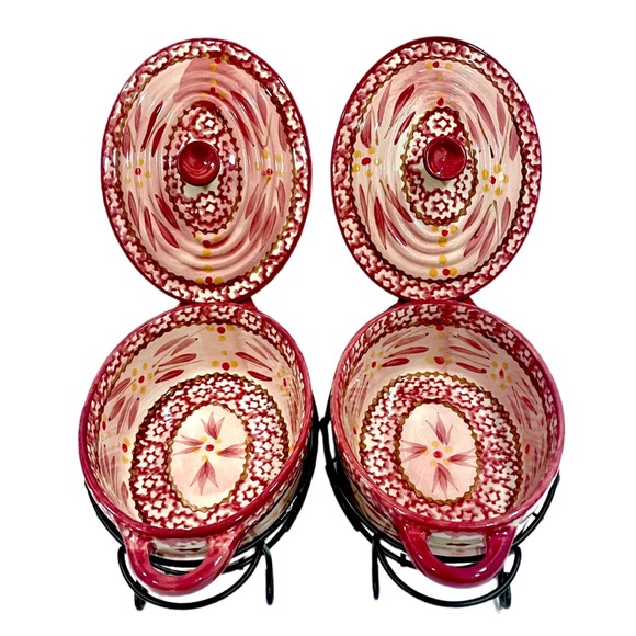 TEMPTATIONS Old World Cranberry Red 9 oz Ramekins & Serving Baskets Set of 2 EUC - Picture 3 of 14